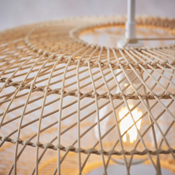 Okrągła lampa wisząca boho L&-198476 Light& rattanowa beżowa biała