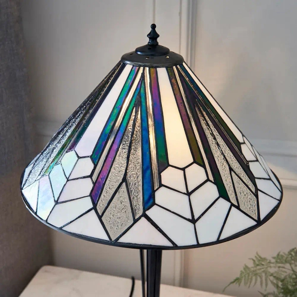 Szklana lampa nocna Astoria 63939 witrażowa do sypialni brązowa kolorowa