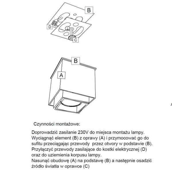Downlight LAMPA plafon KAZO 1107 Shilo natynkowa OPRAWA reflektorowa do łazienki kostka cube czarna