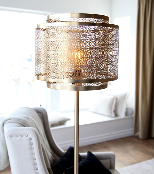 Stojąca lampa Hermine 4100180-6519 metalowa do salonu ażur mosiądz