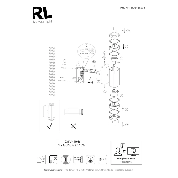 Lampa ścienna zewnętrzna BARCELOS R26446232 góra-dół IP44 czarny