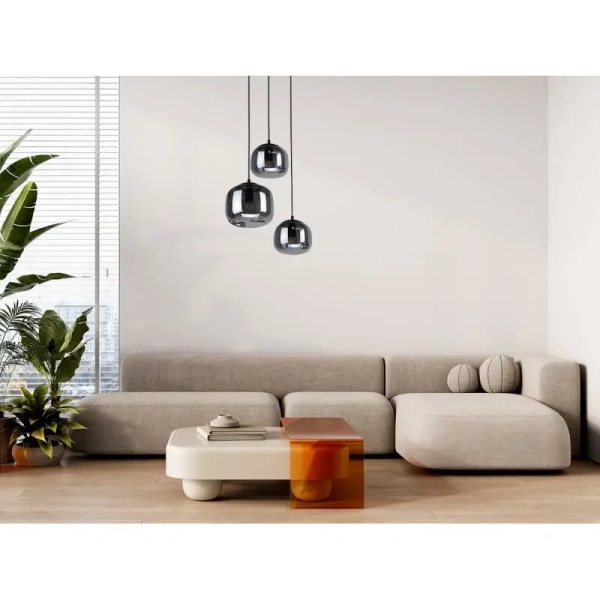 Potrójna szklana wisząca lampa Calto PND-67705-3-BK-SG przydymiona