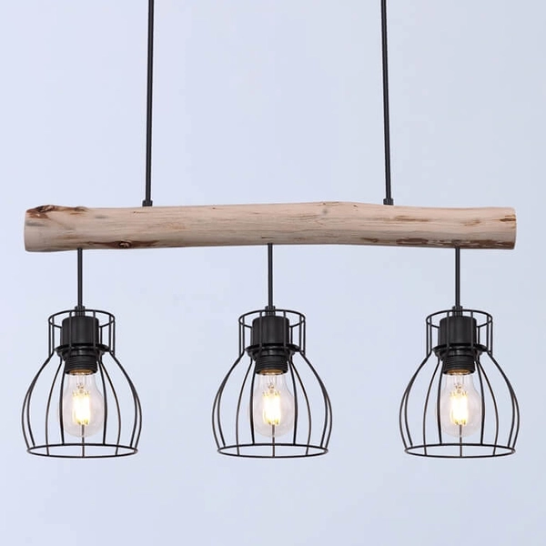 Wisząca lampa Mina 15326-3N belka z druciakami czarna drewno