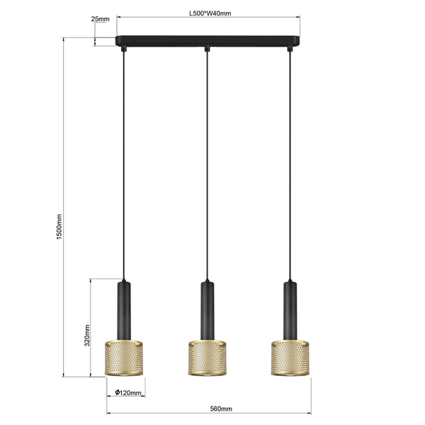 Potrójna lampa wisząca Amo LP-0702/3L GD metalowa czarna złota