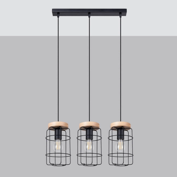 Potrójna lampa wisząca Gotto SL.1264 loft na listwie czarna
