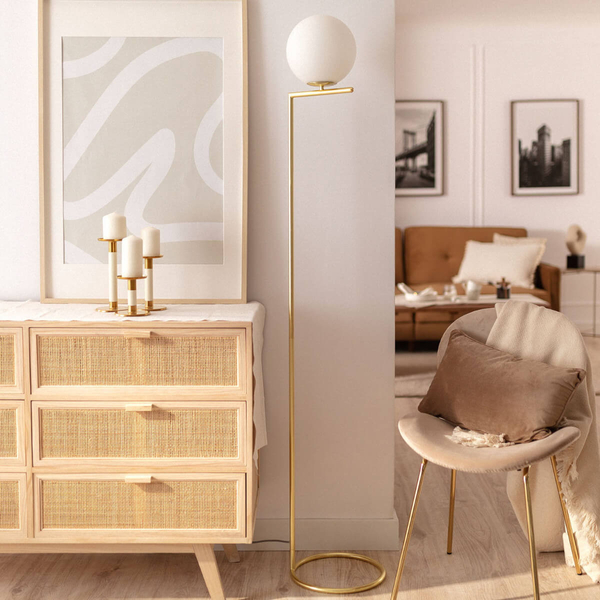 Kulista lampa podłogowa Home ABR-LSHH-E27 Abruzzo złoty biały