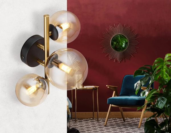 Sufitowa lampa Riha 56135-3W balls czarna bursztynowa