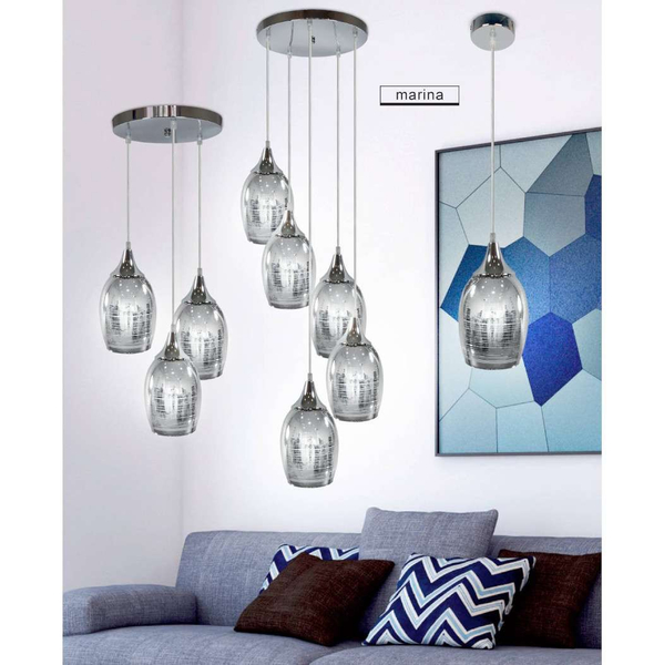 Wisząca lampa MARINA 33-60181 skandynawska szklana zwis kaskada srebrna