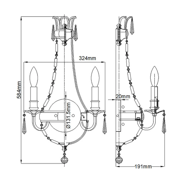 Ścienny kinkiet kryształowy Bellini FE-BELLINI-W3 Feiss metalowa przezroczysta brązowa