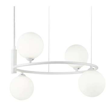 Wisząca LAMPA modernistyczna RING MOD013PL-04W Maytoni metalowa OPRAWA pierścień ZWIS kule balls białe