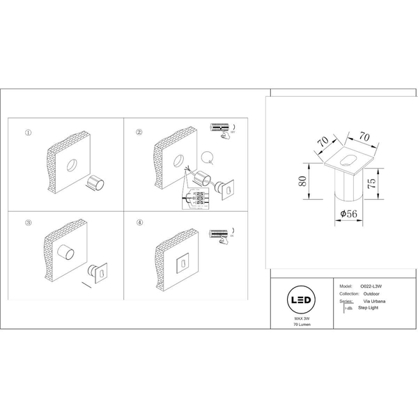Lampa wpustowa schodowa Via Urbana O022-L3W LED 3W podtynkowa IP54 biała