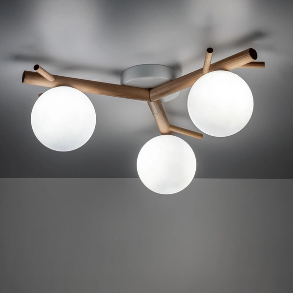 Potrójna lampa sufitowa Sheron 5308 TK Lighting kule biały drewniany