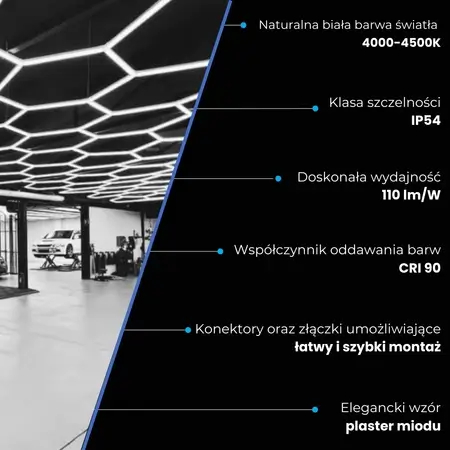 Lampa sufitowa do warsztatu HEX-440-Y13-V11-PS1 LED 216W 4000K IP54 biała