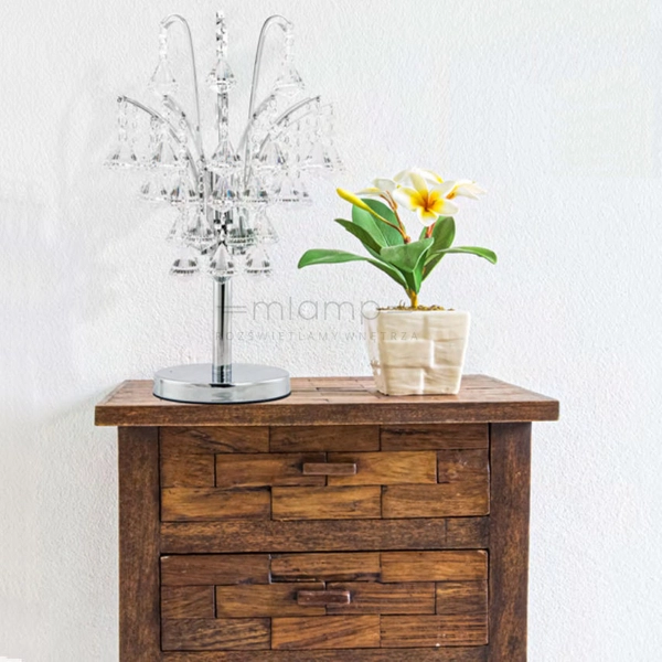 Stojąca LAMPKA biurkowa Monte Carlo 6246/1D 8C Elem glamour LAMPA biurkowa z kryształkami szklana chrom przezroczysta