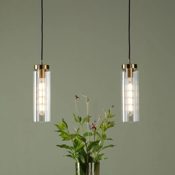 Wisząca lampa vintage Jodelle JOD0163 szklana tuba polerowany brąz