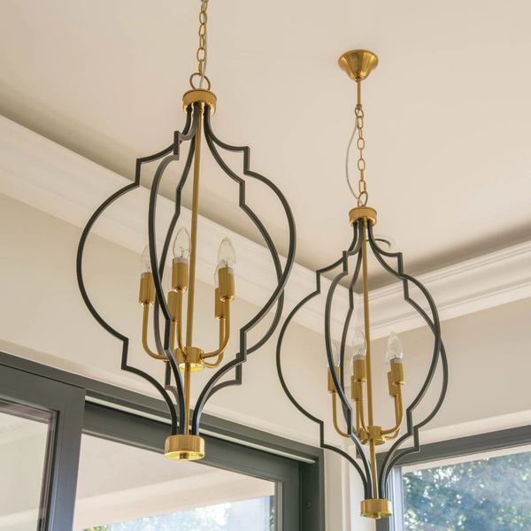 Industrialna LAMPA wisząca NASHVILLE P05186BK Cosmolight świecznikowy zwis na łańcuchu czarny złoty