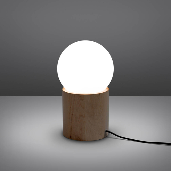 Nocna lampka Boomo SL.1193 kula szklana drewniana biała