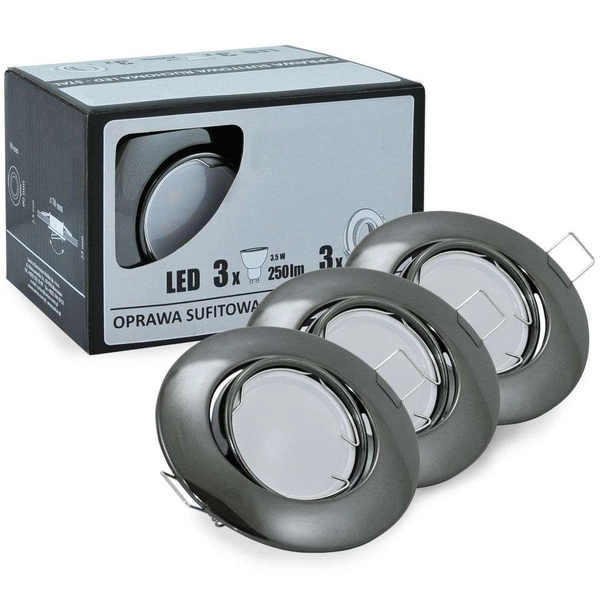 Sufitowe LAMPY wpuszczane OLIN 306227 Polux zestaw 3 okrągłych OPRAW regulowanych LED 10,5W 3000K metalowych czarne