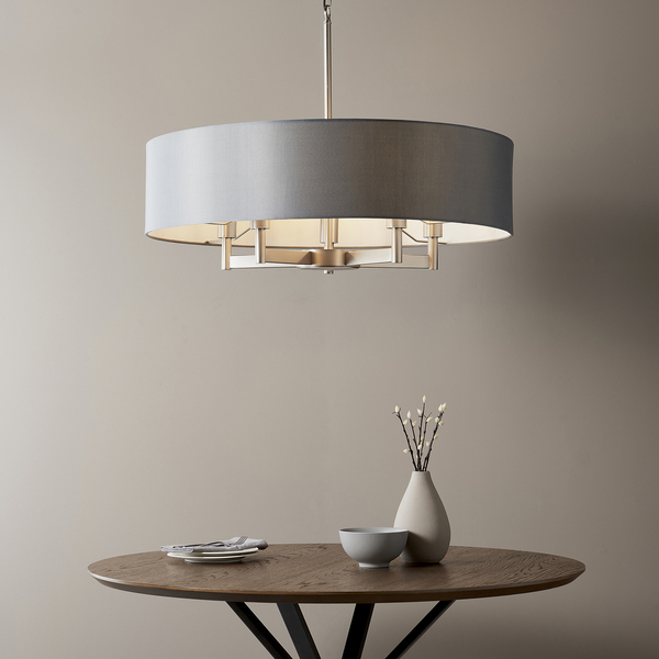 Abażurowy żyrandol L&-181002 Light& na łańcuchu nikiel szary