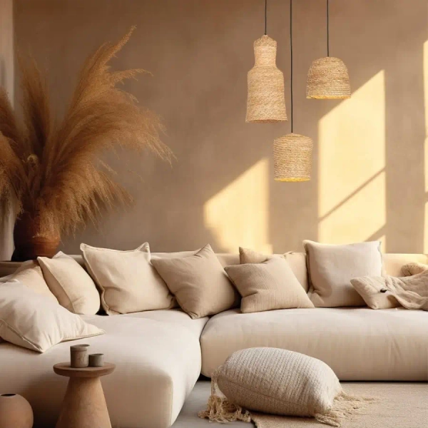 Ekologiczna lampa do sypialni 22167 pszenica pleciona brązowa