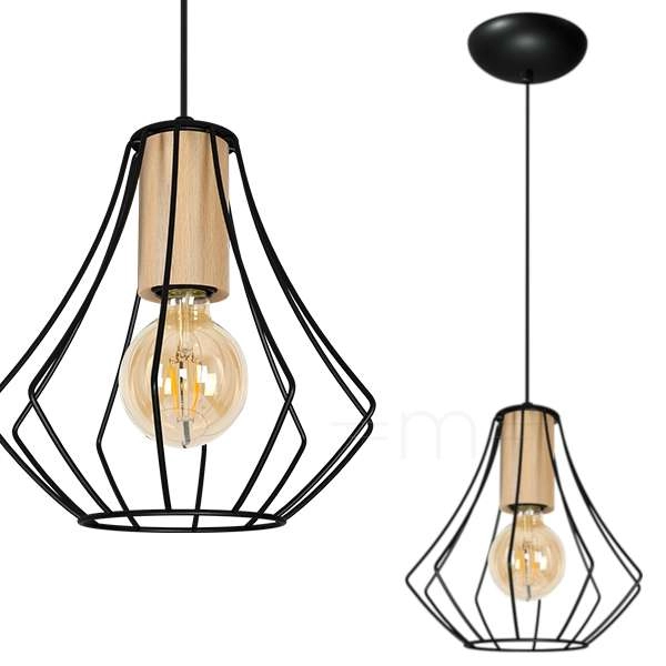 LAMPA wisząca WILL MLP4188 Milagro druciana OPRAWA metalowy zwis klatka drewno czarna