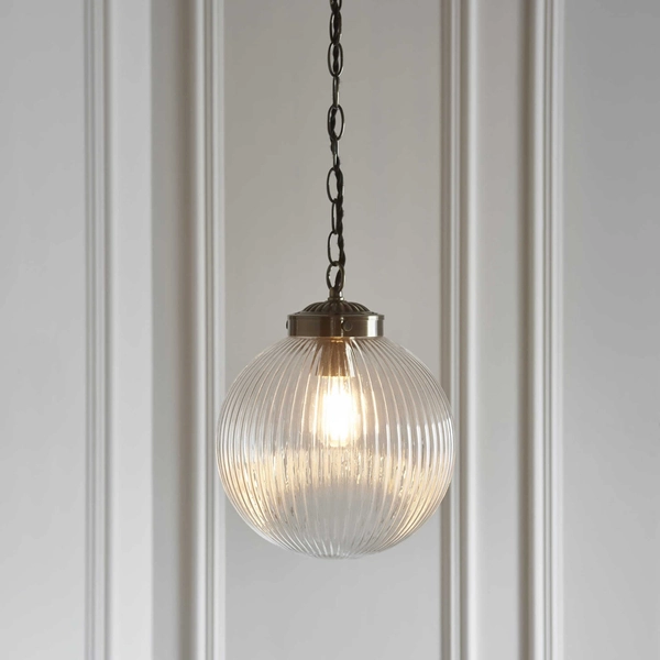 Kulista lampa wisząca Brydon 71123 Endon łańcuch szkło przezroczysty mosiądz