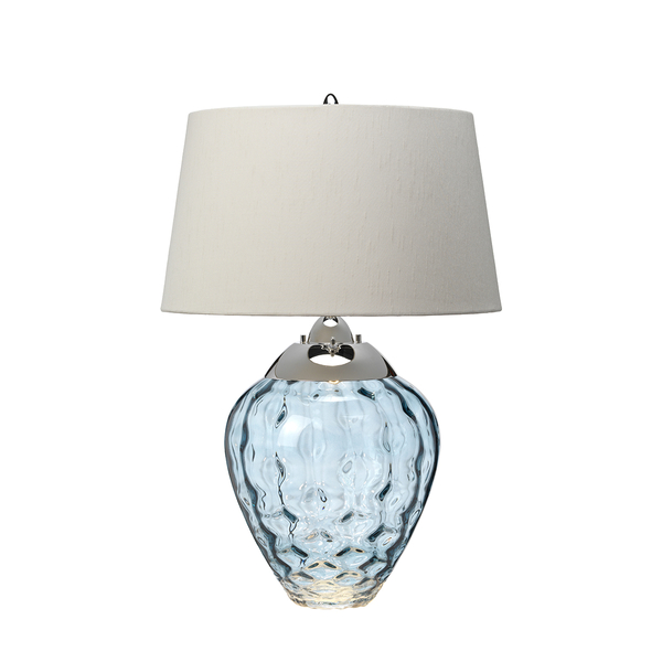 Szklana lampa stołowa QN-SAMARA-TL-BLU na biurko niebieska