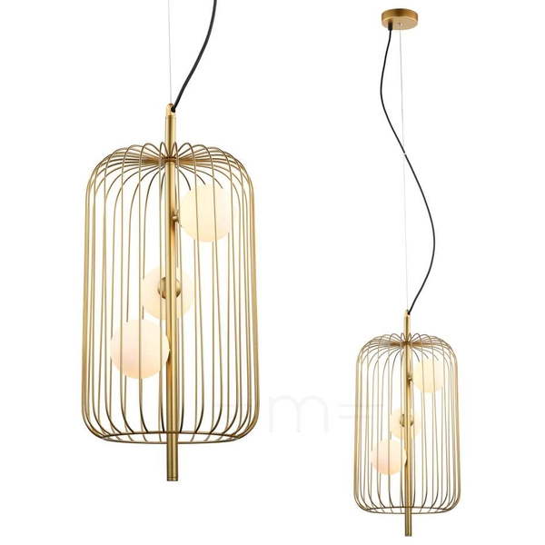 Druciana LAMPA wisząca HAYDEN MDM-3934/3 GD Italux metalowa OPRAWA industrialna szklane kule balls złota