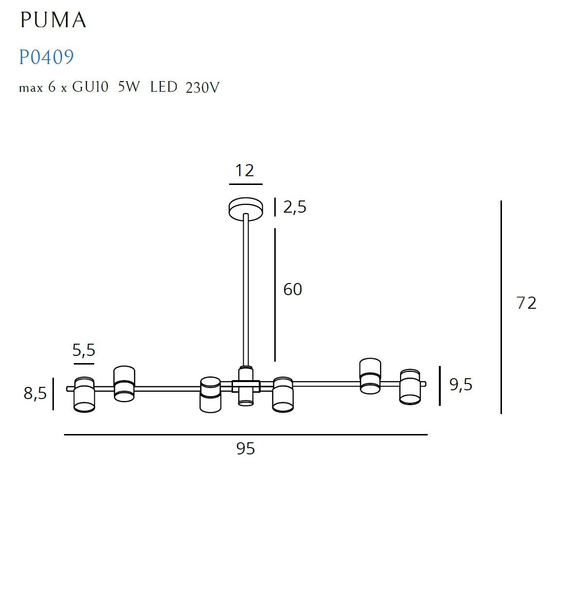 Loftowa lampa sufitowa PUMA P0409 regulowana reflektorki czarne złote