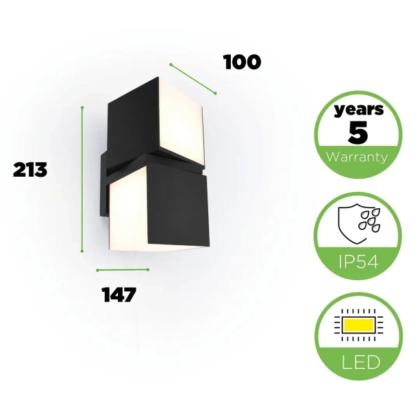 Zewnętrzna LAMPA elewacyjna CUBA 5193801012 Lutec regulowana OPRAWA kinkiet LED 23W 3000K metalowy IP54 czarny