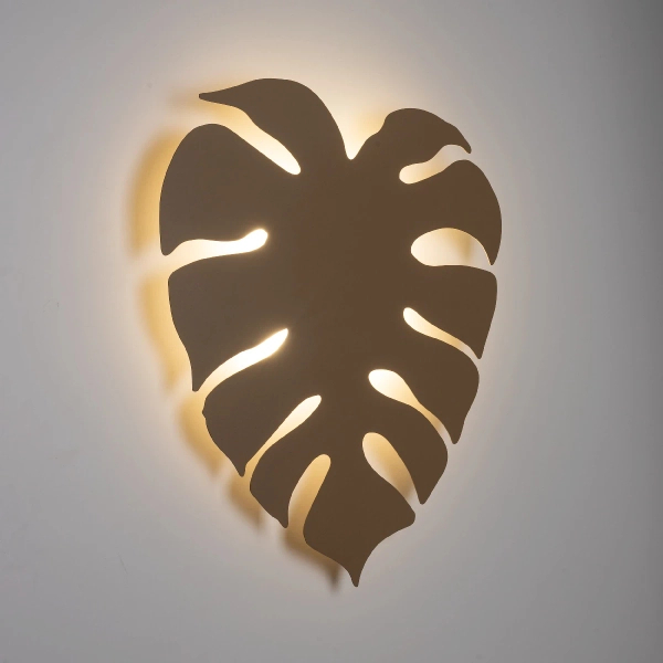 Ozdobna ścienna lampa liść Monstera XL 10627 metalowa beżowy
