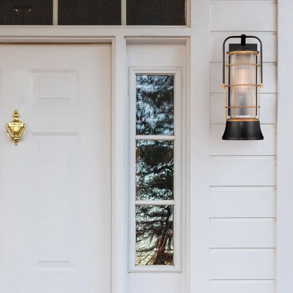 Elewacyjna lampa Rivamar QN-RIVAMAR-M-BLK-GD IP44 lampion złoty czarny