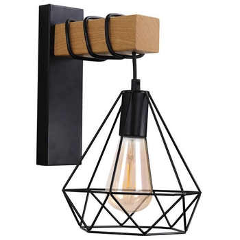 Loftowa LAMPA ścienna VIGO WOOD 314680 Polux metalowa OPRAWA druciany kinkiet hygge czarny brązowy