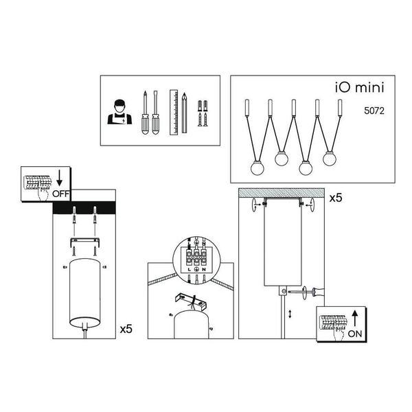 Wisząca lampa do jadalni iO 5072 szklane kule czarny biały