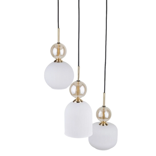 Wisząca lampa do przedpokoju Sophia Cognac ryflowana biały czarny