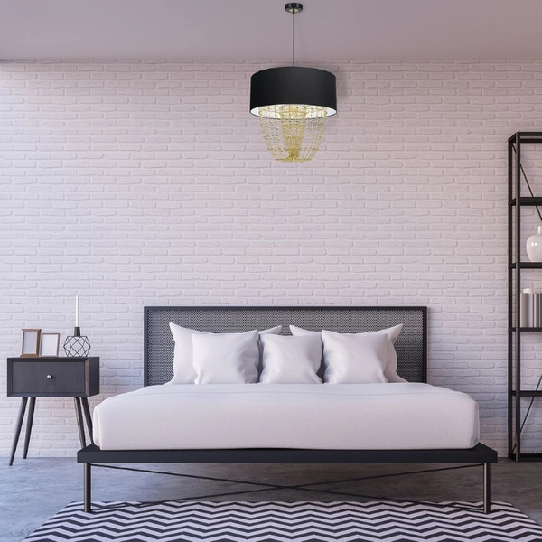 Abażurowa LAMPA wisząca ALMERIA MLP6442 Milagro okrągła OPRAWA zwis z kryształkami crystal glamour czarny złoty