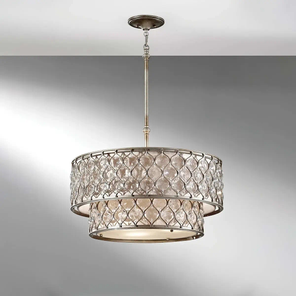 Wisząca LAMPA antyczna Lucia FE-LUCIA-P-E-2TR Elstead FEISS okrągła OPRAWA glamour ZWIS okrągły srebrny