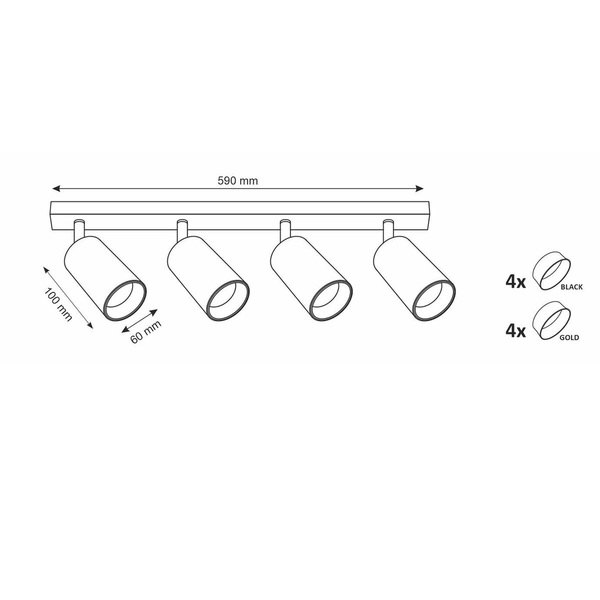Sufitowa lampa nowoczesna Maribel listwa z regulacją czarna złota