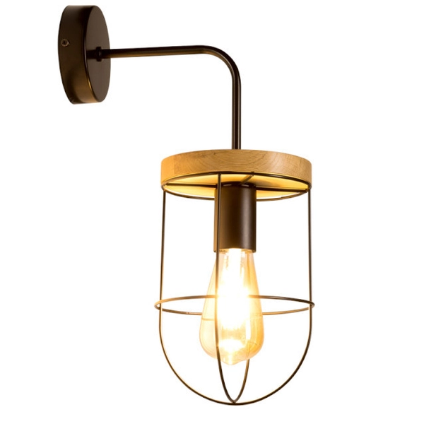Lampa ścienna NETUNO 920451104 druciana drewniana czarna drewno
