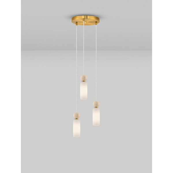 Potrójna lampa wisząca CORVIZO LE45274 glamour szklana biała złota