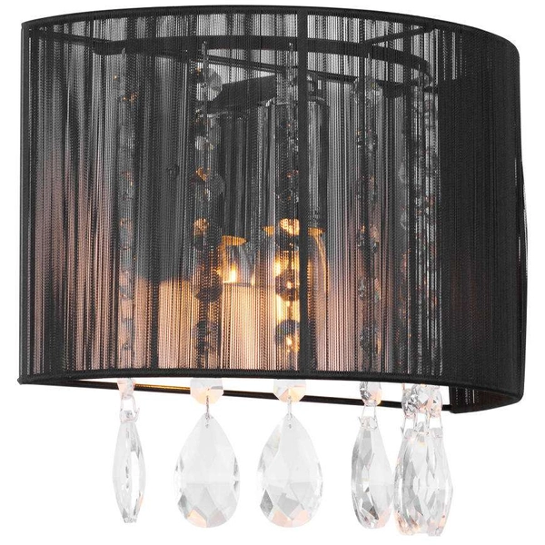 Abażurowa LAMPA ścienna ESSENCE A.9262/1 BK Italux glamour OPRAWA półokrągły KINKIET z kryształkami czarny