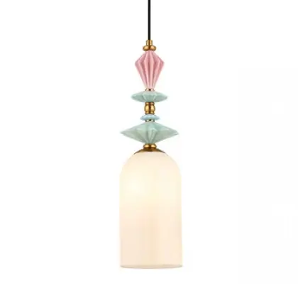 Ceramiczna lampa wisząca 22078 szklana kremowa mosiądz