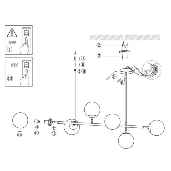 Modernistyczna lampa wisząca ALISA LP-005/6P TR Light Prestige metalowa oprawa szklane kule zwis złoty przezroczysty