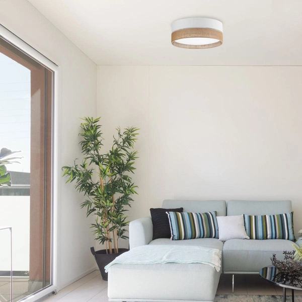 Okrągły plafon jutowy Linobianco 6577 TK Lighting z tkaniny brązowa biała