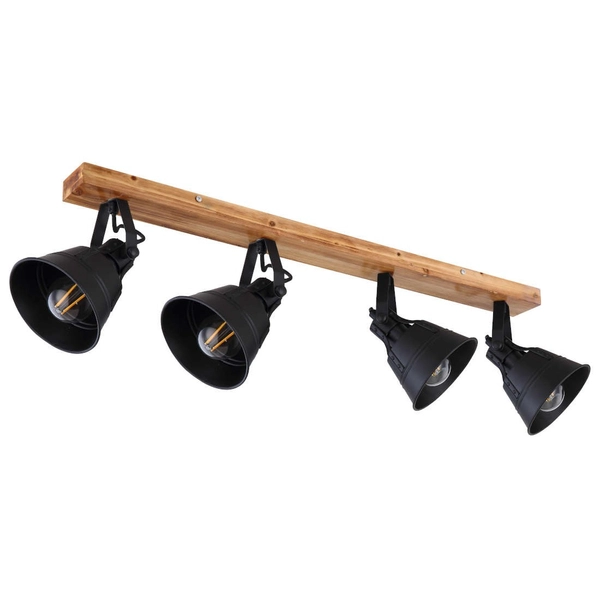 Industrialna LAMPA sufitowa GUNTHER 15466S-4 Globo plafon drewno czarny