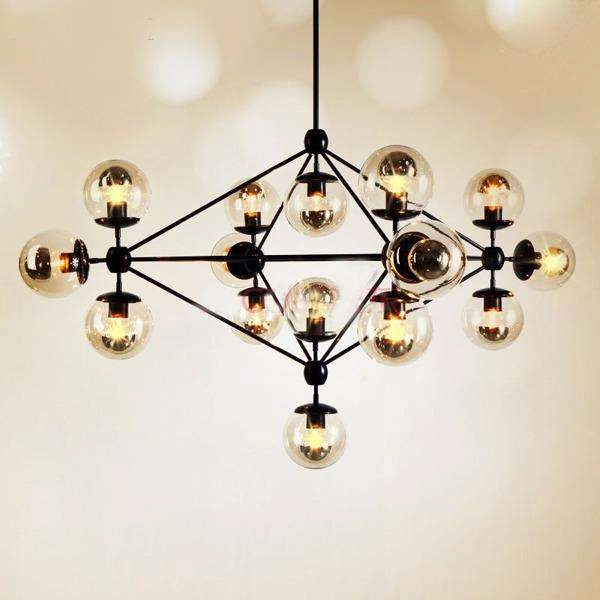 Żyrandol LAMPA wisząca CGPYRAMID15 COPEL industrialna OPRAWA zwis molekuły szklane kule balls loft czarny bursztynowe