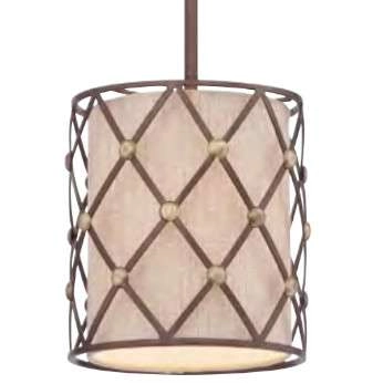 Abażurowa LAMPA wisząca QZ-BROWN-LATTICE-P-S Elstead QUOIZEL okrągła OPRAWA zwis tuba kratka beżowa mosiądz