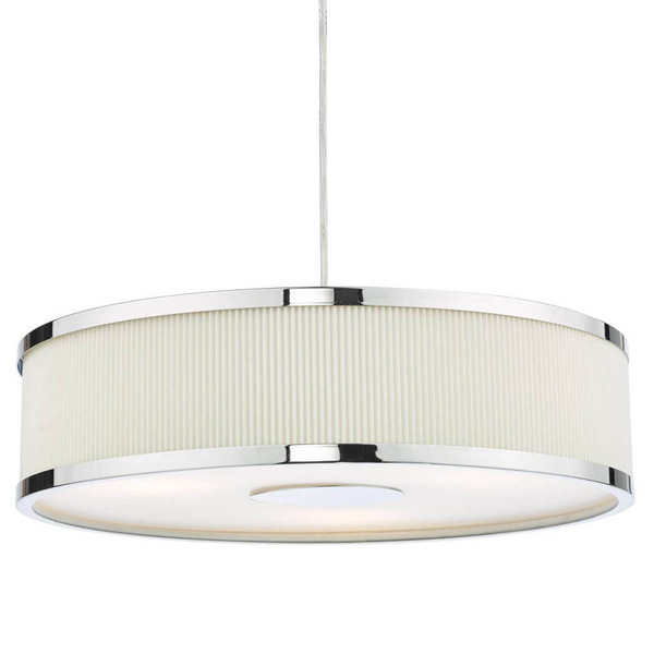 Wisząca lampa materiałowa Alvaro ALV1033 okragła chrom kość słoniowa