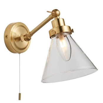 Szklany kinkiet Faraday 93854 IP44 regulowany retro mosiądz przezroczysty