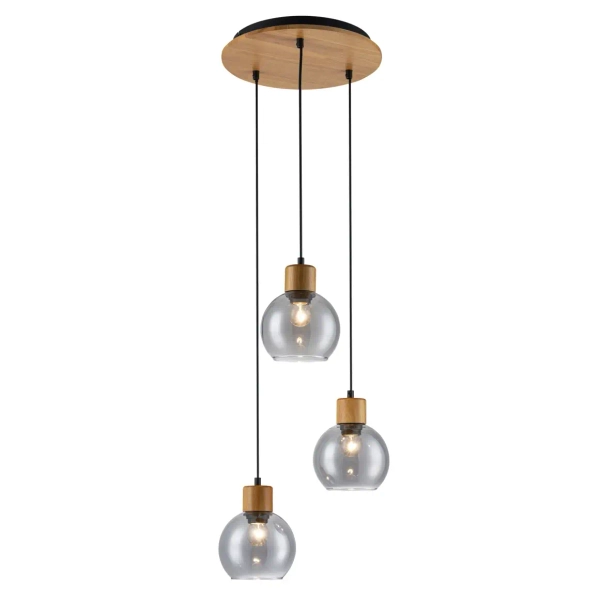 Potrójna wisząca lampa Velma PND-67505-3-WD przydymiona drewniana
